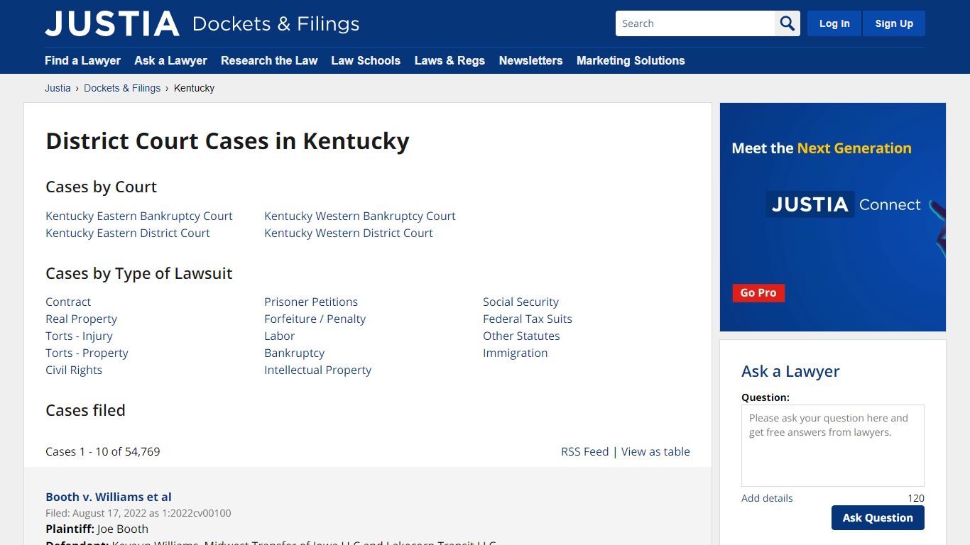 Cases, Dockets and Filings in Kentucky